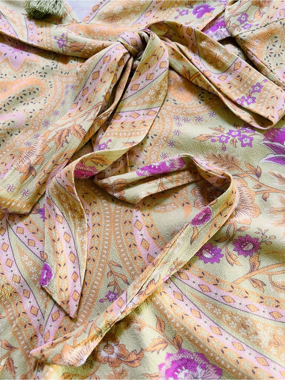 Spell Designs Belladonna Romper XS Dusty Olive Floral Open Back Tassel Boho $229 - Picture 10 of 12